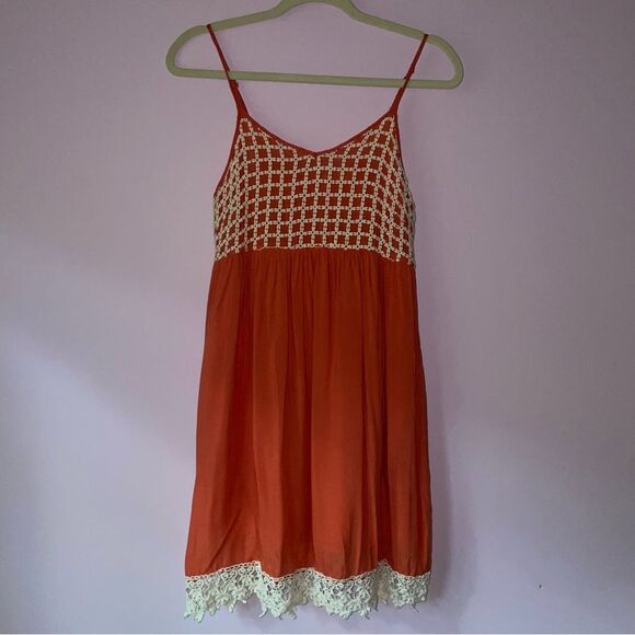 Entro Sundress M Orange Crochet Empire Mini Dress - Picture 1 of 11